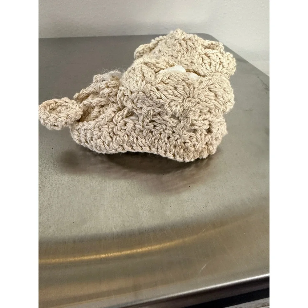 Handmade Crochet Baby Booties Cream Knit Newborn Shoes